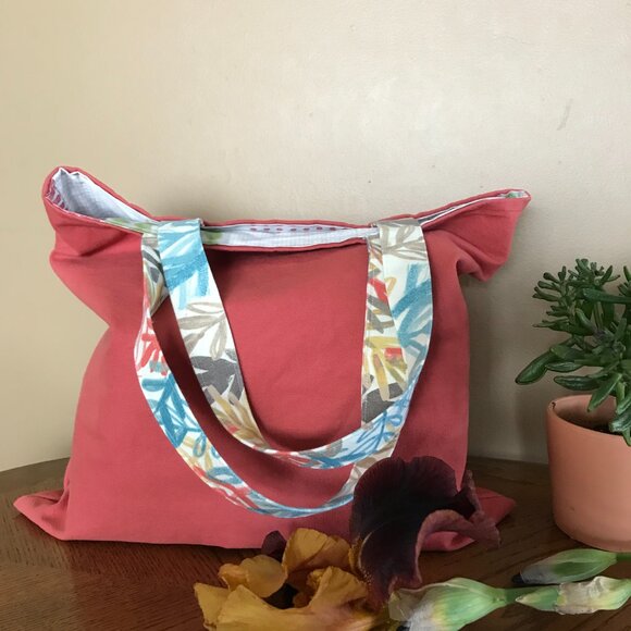 Handmade Women's Coral Canvas Tote Bag, Market Tote Bag, Beach Tote Bag - Picture 3 of 9